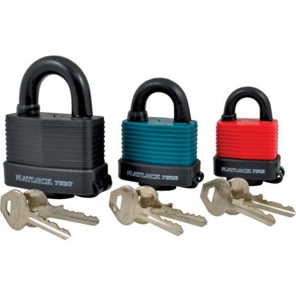 Keyed Padlock, Keyed Different, Steel, Black, 69mm Width, Weatherproof