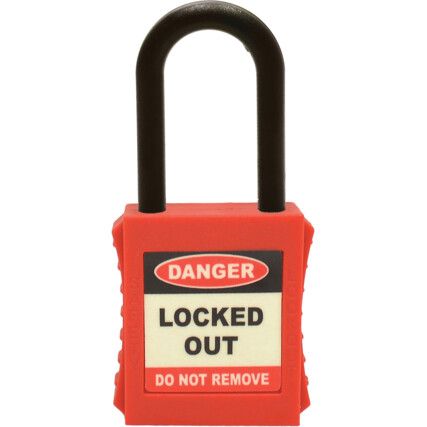 Lockout Keyed Padlock, Master Keyed, Nylon, Red,  , Weatherproof