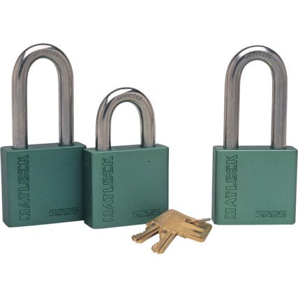 Keyed Padlock, Keyed Different, Aluminium, Green, 50mm Width, Weatherproof