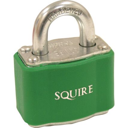 Keyed Padlock, Keyed Different, Steel, Green, 38mm Width, Weatherproof