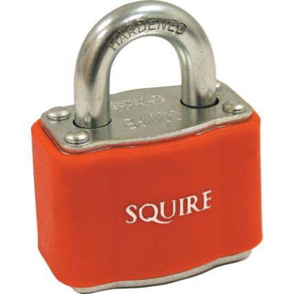 Keyed Padlock, Keyed Different, Steel, Red, 38mm Width, Weatherproof