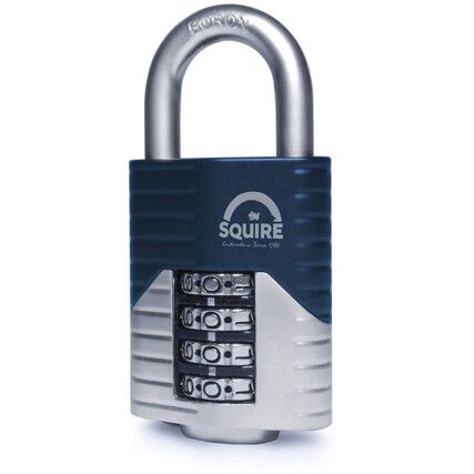 Combination Padlock, Steel, Blue/Silver, 50mm Width, Weatherproof