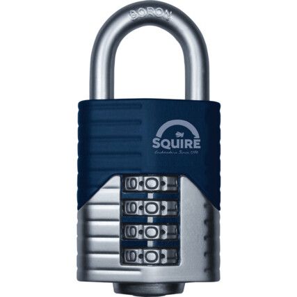 Combination Padlock, Steel, Blue/Silver, 60mm Width, Weatherproof