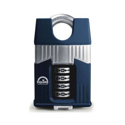 Combination Padlock, Steel, Silver/Blue, 55mm Width, Weatherproof