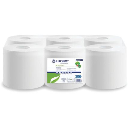 2 PLY WHITE CENTREFEED 166mm X150m 6 ROLLS PER CASE