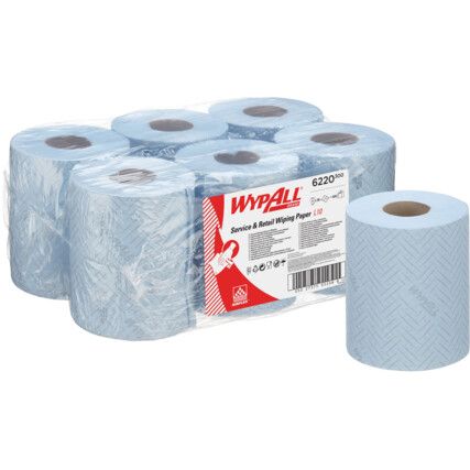 Wypall L10, Centrefeed, Blue, 1 ply, 280 Sheets per roll, 6 rolls per case