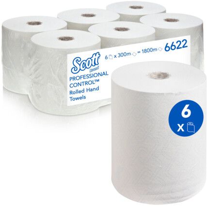 6622 SCOTT CONTROL HAND TOWEL ROLLED 1PLY 300M (6 ROLL-1200 SHEET)