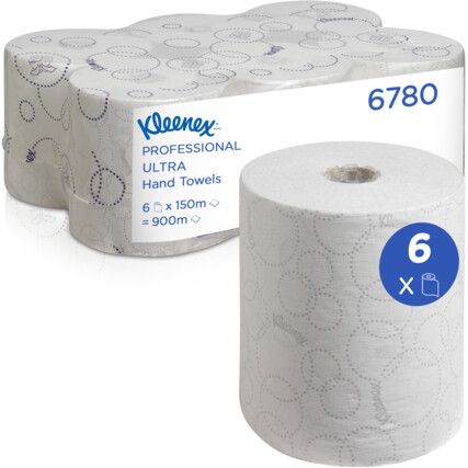 6780 KLEENEX HAND TOWEL ROLLED 2- PLY 150M (PK-6 ROLLS-500 SHEET)