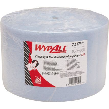 L20 Jumbo Wiper, 2ply, 1000 sheets, Blue, 38cm x 32.5cm