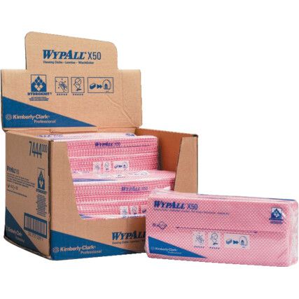 X50, Wiper Cloths, Red, 1Ply, Pack of 6 x 50