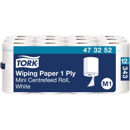 Tork Mini Centrefeed, White, 120mper roll, 12 rolls per case