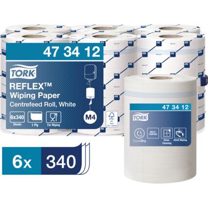 Reflex Controlled Centrefeed, White, 1 Ply, 6 Rolls per Case, 113m per Roll
