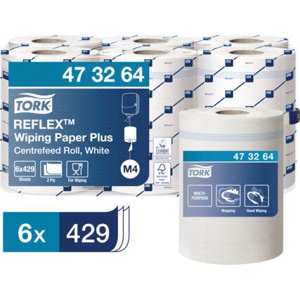 Reflex Controlled Centrefeed, White, 2 Ply, 6 Rolls per Case, 150m per Roll
