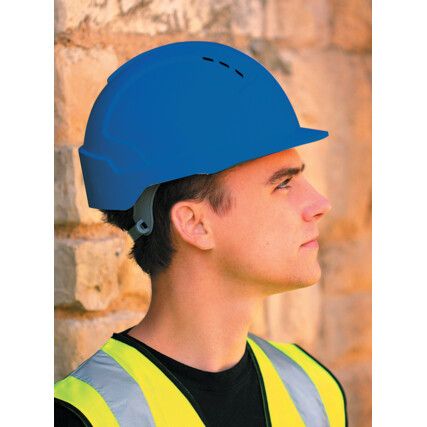 EVOLite®, Safety Helmet, Blue, ABS, Vented, Reduced Peak, Includes Side Slots