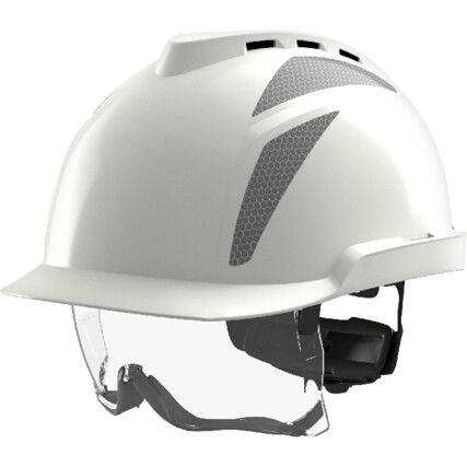 V-GARD 930 Vented Safety Helmet with FAS-TRAC III Straps and Integrated Eye Protection, White