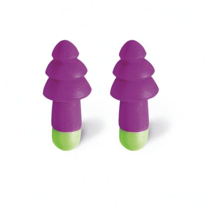 Rocket, Reusable Ear Plugs, Uncorded, Not Detectable, Triple Flange, 27dB, Green/Purple, Plastic, Pk-50 Pairs