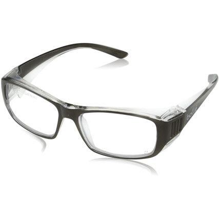 Safety Glasses, Clear Lens, Wraparound, Black Frame, Anti-Fog/Scratch-resistant