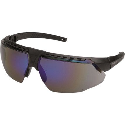 Safety Glasses, Blue Mirror Lens, Wraparound, Black Frame, Anti-Fog/Scratch-resistant