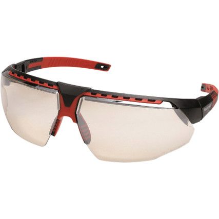 Safety Glasses, I/O Lens, Wraparound, Black/Red Frame, Anti-Fog/Scratch-resistant