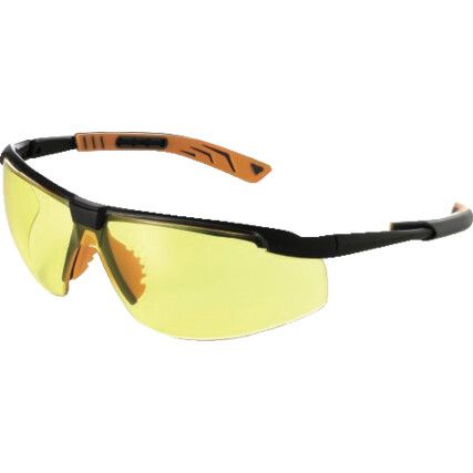 Safety Glasses, Amber Lens, Half-Frame, Black/Orange Frame, Anti-Fog/Impact-resistant/Scratch-resistant/UV-resistant