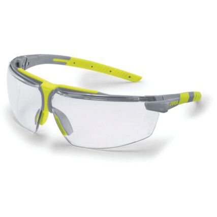 Safety Glasses, Clear Lens, Half-Frame, Grey/Lime Frame, Anti-Fog/Chemical Splash-resistant/Scratch-resistant