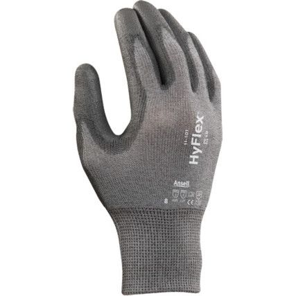 11-101 HyFlex® Mechanical Hazard Gloves, Grey, Polyamide Liner, Polyurethane Coating, EN388: 2003, 3, 1, 2, 1, Size 8