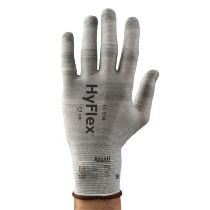 11-318 HyFlex Cut Resistant Gloves, Grey, EN388: 2016, X, X, 4, X B, Uncoated, Nylon, Size 11