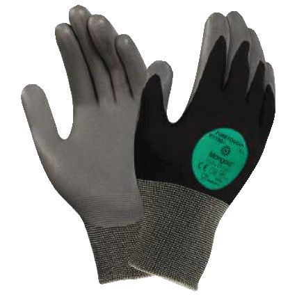 11-421 HyFlex® Mechanical Hazard Gloves, Black/Grey, Nylon Liner, Polyurethane Coating, EN388: 2016, 3, 1, 2, 1, A, Size 6