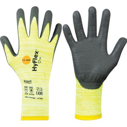 11-423 HyFlex Cut Resistant Gloves, Grey/Yellow, EN388: 2016, 4, X, 3, 2, B, Nitrile Palm, Techcor Liner, Size