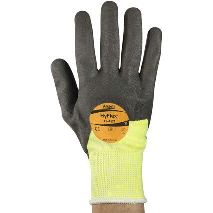 11-427 Hyflex, Cut Resistant Gloves, Grey/Yellow, EN388: 2016, 4, X, 3, 2, B, Nitrile ¾ Coated, Polyamide, Size 9