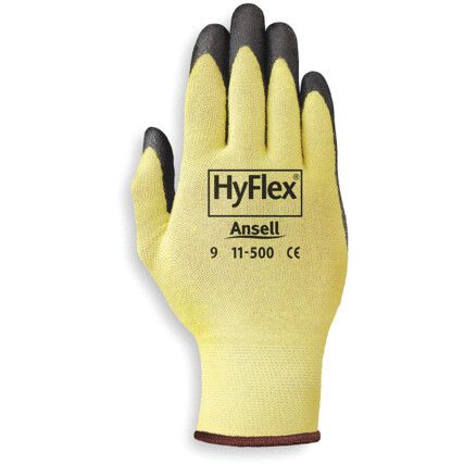 11-500 Cut Resistant Gloves, Black/Yellow, EN388: 2016, 3, 2, 3, 1, B, Nitrile Foam Palm, Nylon/Kevlar/Lycra Liner, Size 10