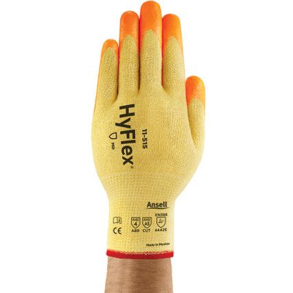 11-515 HyFlex Cut Resistant Gloves, Orange/Yellow, EN388: 2016, 4, X, 4, 2, E, Nitrile Palm, Spandex/Stainless Steel Liner, Size 6