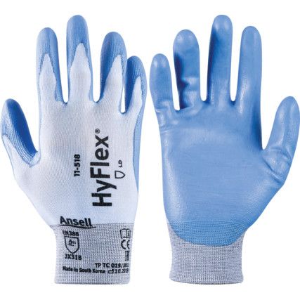 11-518 HyFlex Cut Resistant Gloves, Blue/White, EN388: 2016, 3, X, 3, 1, B, PU Palm, Dyneema/Nylon/Spandex, Size 6