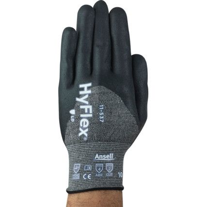 11-537 Hyflex Intercept Cut Resistant Gloves, Black/Grey, EN388: 2016, 4, X, 4, 2, B, Nitrile 3/4 Coated, Fibreglass/HPPE/Nylon/Spandex, Size 8