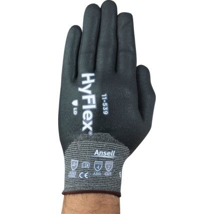 11-539 Hyflex Intercept Cut Resistant Gloves, Black/Grey, EN388: 2016, 4, X, 4, 2, B, Nitrile Fully Coated, Fibreglass/HPPE/Nylon/Spandex, Size 8