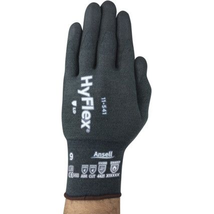 11-541 HyFlex Cut Resistant Gloves, Grey, EN388: 2016, 4, X, 2, 1, D, Nitrile Palm, Kevlar/Nylon/Spandex, Size 8