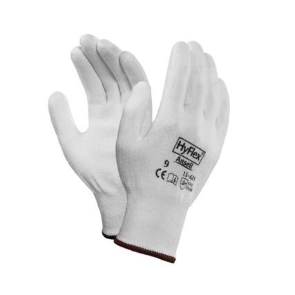 11-625 Cut Resistant Gloves, White, EN388: 2016, 4, 3, 4, 2, B, PU Palm, Cotton/Nylon, Size 8