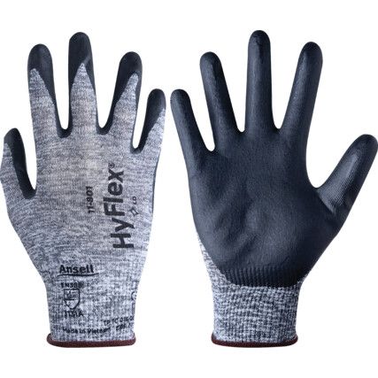 11-801 HyFlex® Mechanical Hazard Gloves, Black/Grey, Nylon Liner, Nitrile Coating, EN388: 2016, 3, 1, 3, 1, A, Size 7