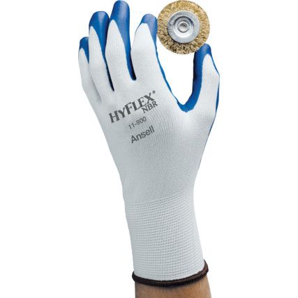 11-900 HyFlex® Mechanical Hazard Gloves, Blue/White, Nylon Liner, Nitrile Coating, EN388: 2016, 4, 1, 2, 1, A, Size 9