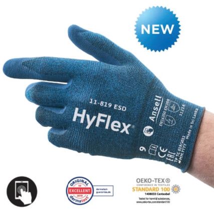 11-819 HyFlex® Mechanical Hazard Gloves, Blue, Nylon/Spandex Liner, Nitrile Coating, EN388: 2016, 3, 1, 2, 1, A, Size 11