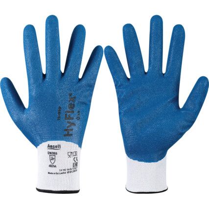 11-919 HyFlex® Fortix Mechanical Hazard Gloves, Blue/White, Nylon Liner, Nitrile Coating, EN388: 2016, 4, 1, 2, 1, A, Size 8