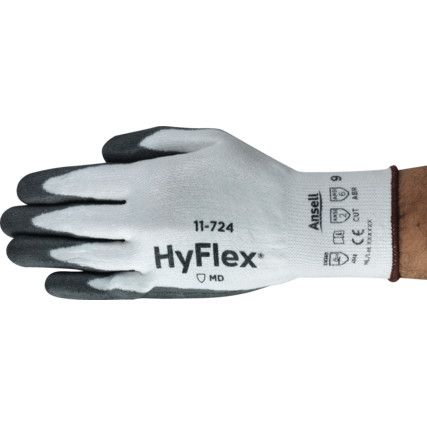 11-724 HyFlex® Intercept Cut Resistant Gloves, Black/White, EN388: 2016, 4, 3, 4, 2, B, PU Palm, Lycra, Size 8