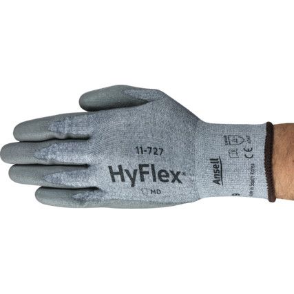 11-727 HyFlex® Intercept Cut Resistant Gloves, Grey, EN388: 2016, 4, 3, 4, 2, B, PU Palm, Ansell Intercept Technology, Size 8