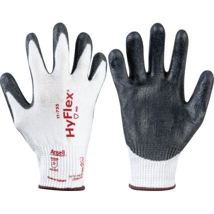 11-735 HyFlex® Intercept Cut Resistant Gloves, Grey/White, EN388: 2016, 4, X, 4, 3, C, PU Palm, Intercept Technology, Size 9