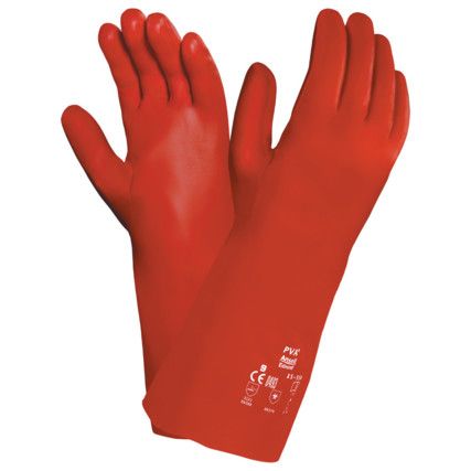 Chemical Resistant Gauntlet, Red, PVA, Interlock Cotton Liner, Size 10