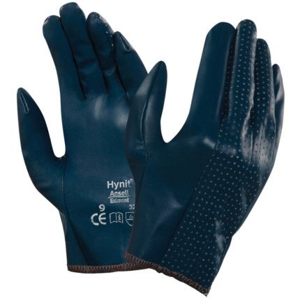 32-125 Hynit® Mechanical Hazard Gloves, Blue, Polyester/Cotton Liner, Full Nitrile Coating, EN388: 2016, 3, 1, 1, 1, A, Size 8