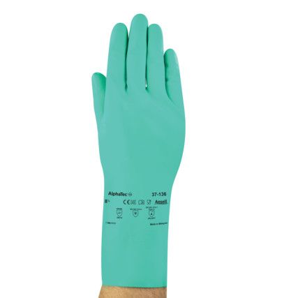 37-136 Alphatec, Chemical Resistant Gloves, Green, Nitrile, Size 9