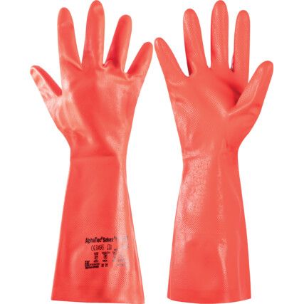 37-900 Solvex Chemical Resistant Gloves, Red, Nitrile, Cotton Flocked Liner, Size 11