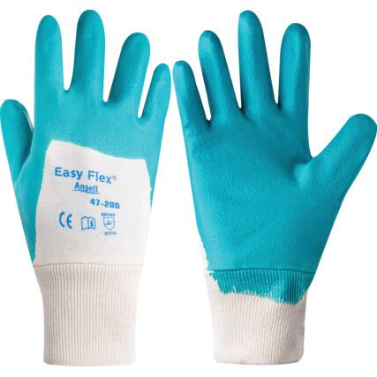 47-200 Easy Flex® Mechanical Hazard Gloves, Green/White, Interlock Cotton Liner, Nitrile Coating, EN388: 2016, 2, 1, 1, 1, A, Size 8