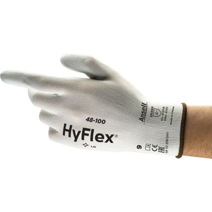 48-100 HyFlex® Mechanical Hazard Gloves, White, Nylon Liner, Polyurethane Coating, EN388: 2016, 4, 1, 3, 1, A, Size 10